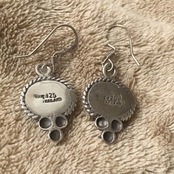 SOLD Vintage Turquoise Rope Encircled Turquoise Sterling Silver Earrings - Picture 2 of 6